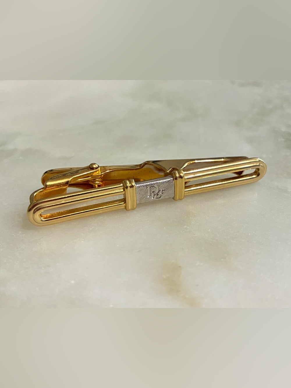 Vintage Dior Two-Tone Logo Tie Clip